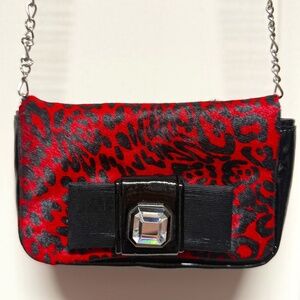 Red calf hair leopard print body/clutch